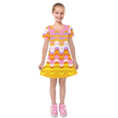 Dna Early Childhood Wave Chevron Rainbow Color Kids  Short Sleeve Velvet Dress by Alisyart