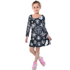 Geometric Line Art Background In Black And White Kids  Long Sleeve Velvet Dress by Simbadda