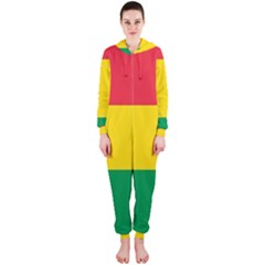 Rasta Colors Red Yellow Gld Green Stripes Pattern Ethiopia Hooded Jumpsuit (ladies)  by yoursparklingshop