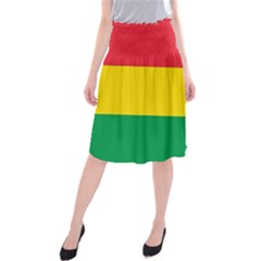 Rasta Colors Red Yellow Gld Green Stripes Pattern Ethiopia Midi Beach Skirt by yoursparklingshop