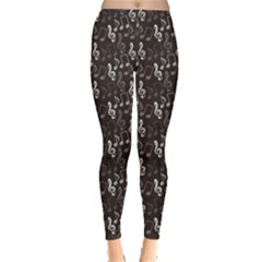 Black Pattern With Music Notes Treble Clef Women s Leggings