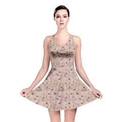 Brown Retro Pattern With Birds And Cage Reversible Skater Dress