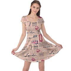 Colorful Pattern Newspaper London With Grunge Eleme Cap Sleeve Dress