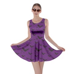 Purple With Halloween Bats And Stars Skater Dress
