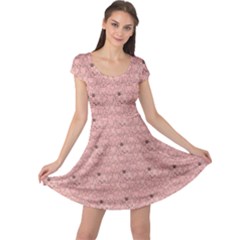 Pink Pattern With Cats Cap Sleeve Dress