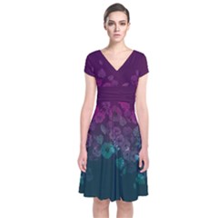 Purple & Teal Short Sleeve Front Wrap Dress