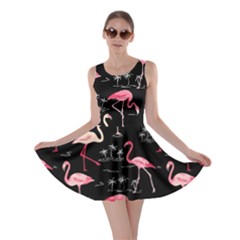 Black Flamingo Bird Pattern Skater Dress