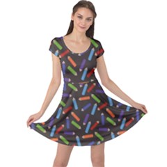 Colorful Pattern Of Colored Pencils Scattered Cap Sleeve Dress