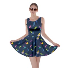 Navy Space With Cats Saturn And Stars Skater Dress  by CoolDesigns