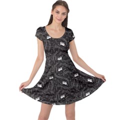 Black Beautiful Musical Pattern With Notes And Piano Keyboard Cap Sleeve Dress
