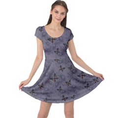 Blue Daisies And Butterflies Handdrawing Cap Sleeve Dress by CoolDesigns