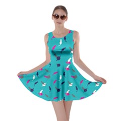 Aqua Space With Cats Saturn And Stars Skater Dress 