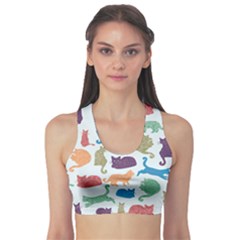 Blue Colorful Cats Silhouettes Pattern Women s Sport Bra by CoolDesigns