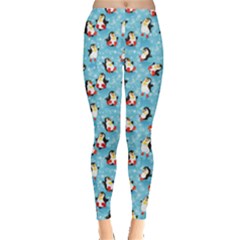 Blue Pattern Funny Penguins Snowflakes On Blue Icy Leggings