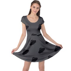 Black Ufo Web Flat Design Gray Pattern Cap Sleeve Dress