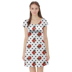 Red Ladybugs Black Polka Dots Pattern Short Sleeve Skater Dress by CoolDesigns