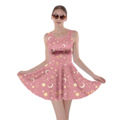 Coral Fun Night Sky The Moon And Stars Skater Dress by CoolDesigns
