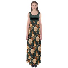 Teal Roses Empire Waist Maxi Dress by CoolDesigns