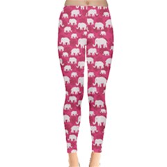 Pink Floral And Elephants Pattern Design Leggings