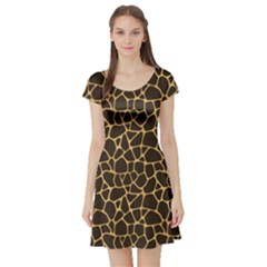 Brown A Brown And Yellow Giraffe Spotted Repeatable Short Sleeve Skater Dress by CoolDesigns