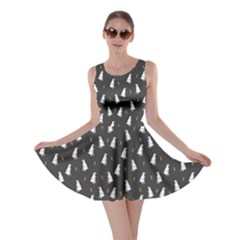 Dark Floral Pattern With Rabbit And Carrot Bunny Skater Dress