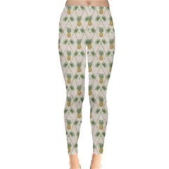 Yellow Tropical Pattern Palm Branches And Pineapples Leggings