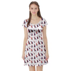 Purple Pattern With Nautical Elements Short Sleeve Skater Dress