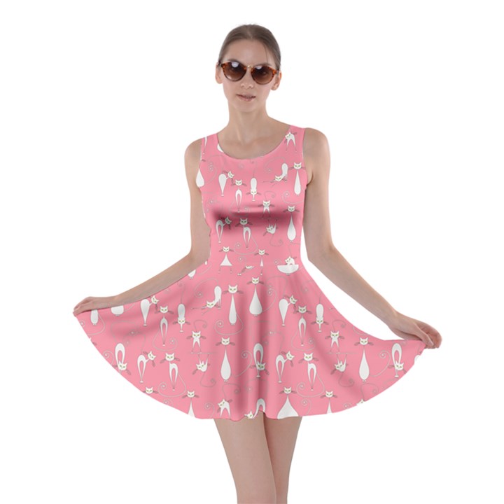 Peach Cats on Black Pattern for Your Design Skater Dress 