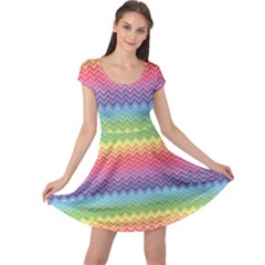 Colorful Chevron Rainbow Colored Pattern Cap Sleeve Dress