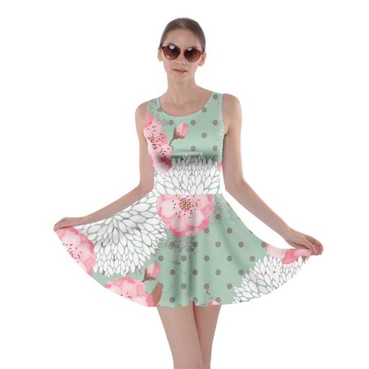 Light Green Blossom Skater Dress