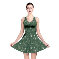 Dark Green Insect Pattern Reversible Skater Dress  by CoolDesigns