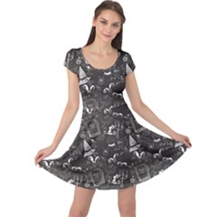 Black Chalkboard Halloween Pattern Cap Sleeve Dress