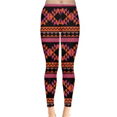 Orange & Pink Aztec Tribal Chevron Stripes Leggings by CoolDesigns