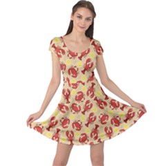 Red Lobster And Crab Lemon And Dill Pattern Cap Sleeve Dress