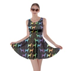 Colorful Bright Spectrum Pattern Of Dog Silhouettes On Black Skater Dress by CoolDesigns