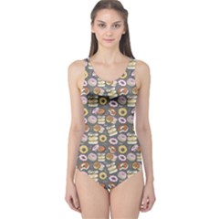 Gray Donut Pattern Women s One Piece Swimsuit by CoolDesigns