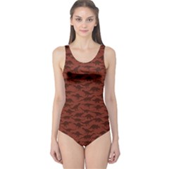 Dark A Pattern With Dinosaur Silhouettes Women s One Piece Swimsuit by CoolDesigns