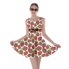 Red Pattern With Strawberries Graphic Stylized Drawing Skater Dress by CoolDesigns
