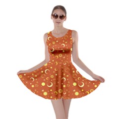 Orange Fun Night Sky The Moon And Stars Skater Dress by CoolDesigns