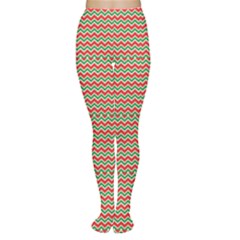 Red Repeating Chevron Zig Zag In Christmas Holiday Colors Tights by CoolDesigns