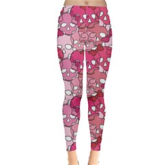 Pink Pattern Of Pink Girl Skulls With Bow On A White Women s Leggings by CoolDesigns