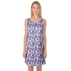 Blue Pattern With Cute White Cats Sleeveless Satin Nightdress by CoolDesigns