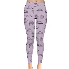 Purple Funny Cats Sketch Pattern For Your Design Leggings