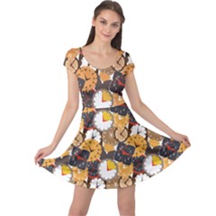 Colorful Pattern Of Different Clocks Cap Sleeve Dress