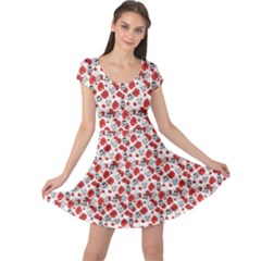 Red Pattern Skulls And Flowers Poppy Cap Sleeve Dress by CoolDesigns