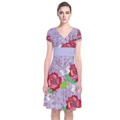Violet Floral Short Sleeve Front Wrap Dress by CoolDesigns