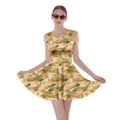 Colorful Vegetable Organic Food Yellow Corn Stalk Pattern Skater Dress