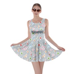 Gray Pattern With Music Notes And Stars Skater Dress