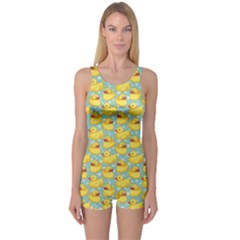 Green Pattern With Yellow Ducks Boyleg One Piece Swimsuit by CoolDesigns