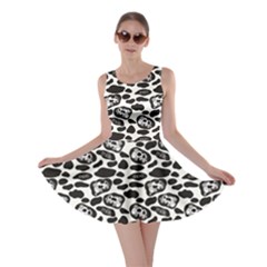 Black Pattern With Cartoon Cows Black And White Skater Dress